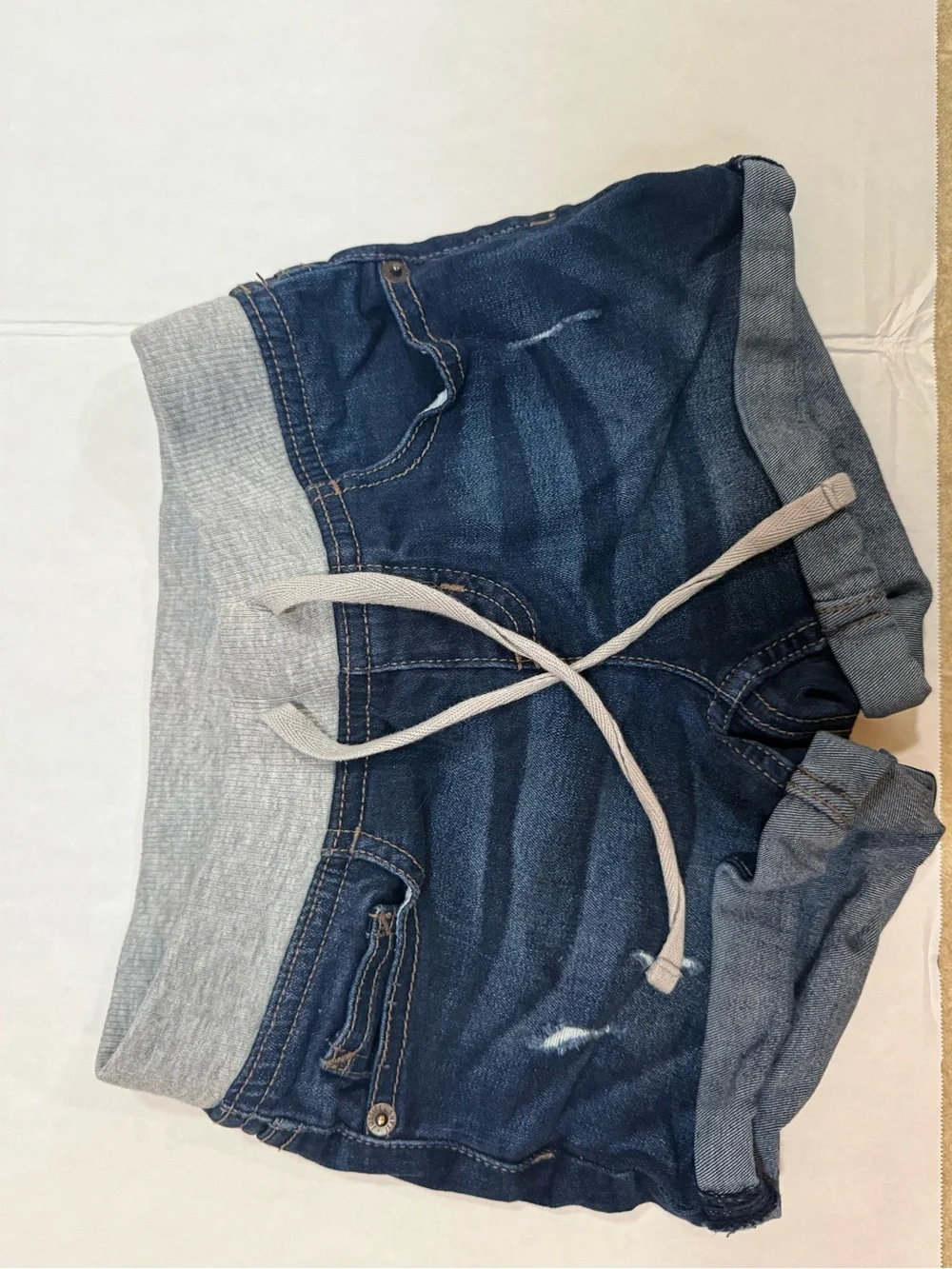 Justice Dark Blue Denim-Look Shorts with Light Gray Waistband
